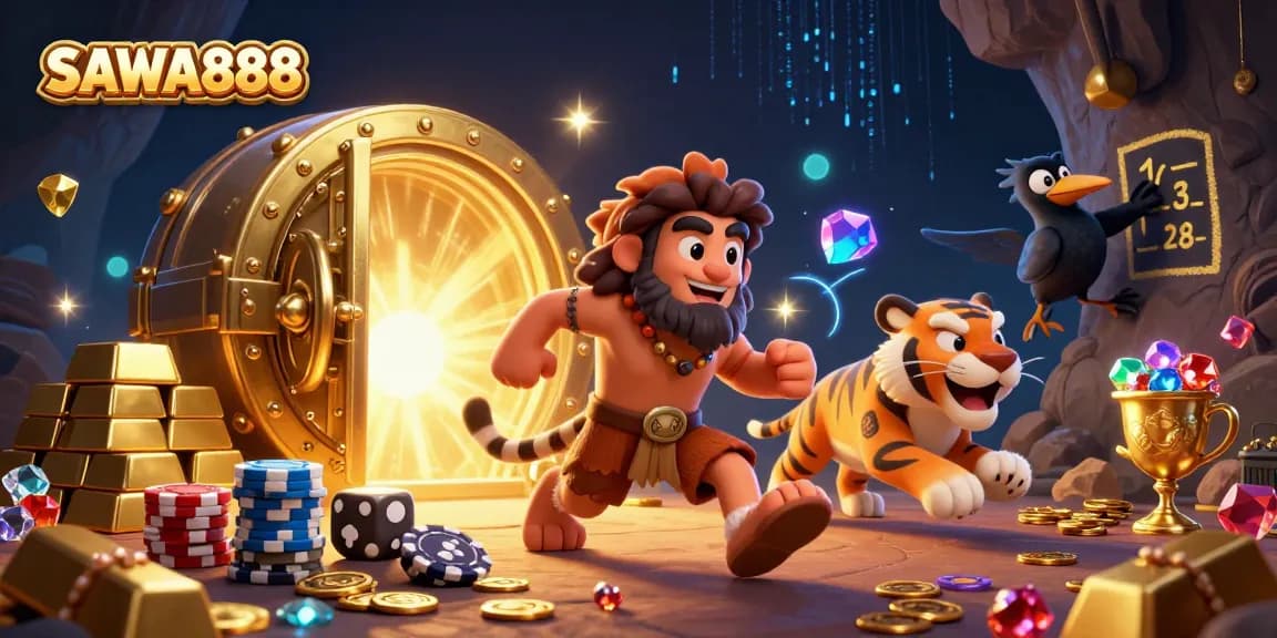 Experience thrilling slots at SAWA888 with vibrant characters and dazzling casino elements.