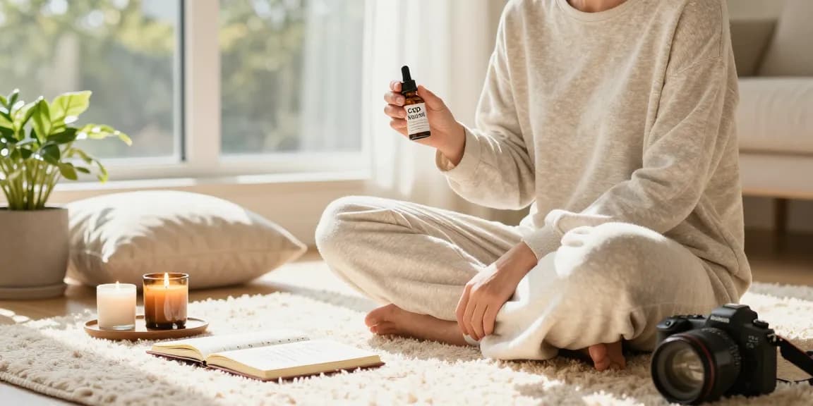 Relaxing home scene with person using CBD North's cbd isolate for wellness and mindfulness