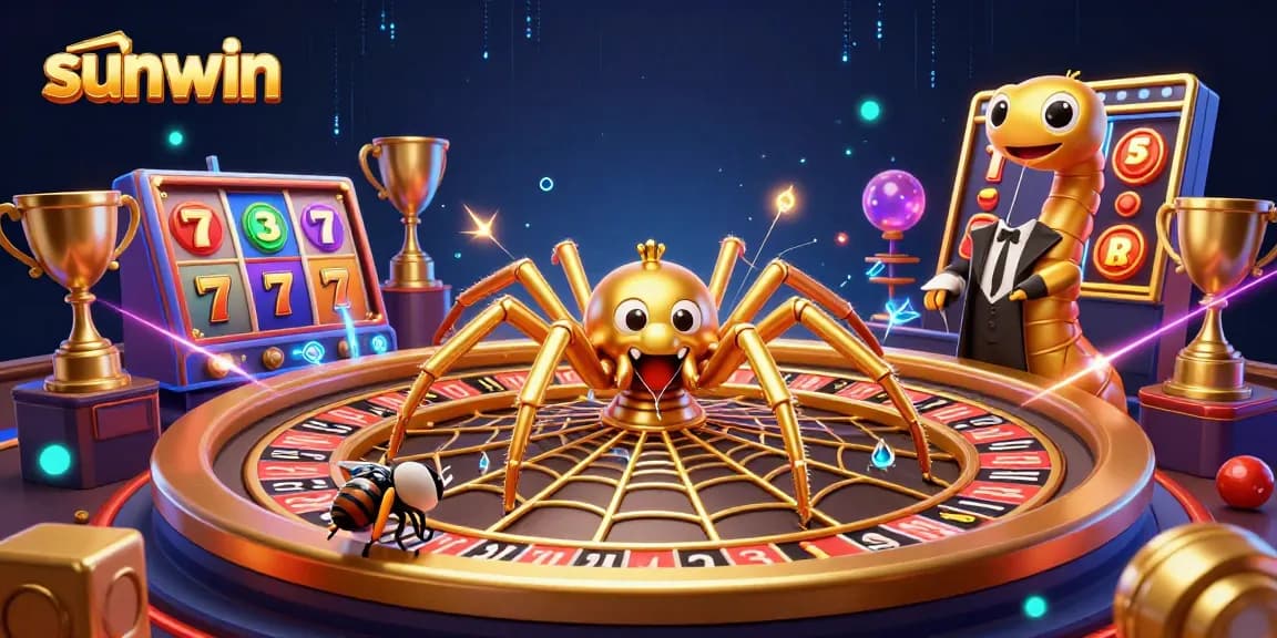 Bet on sunwin's thrilling slot adventure with a golden spider and dynamic casino elements.