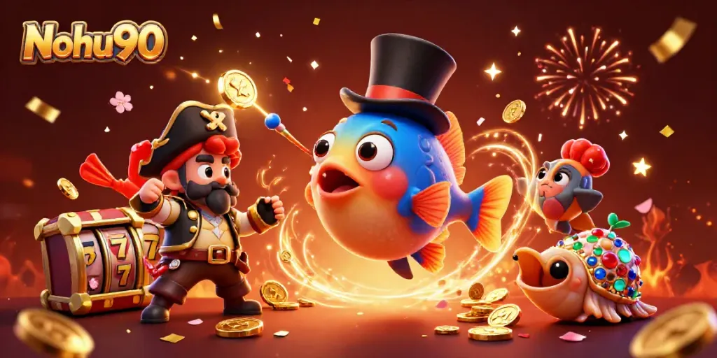 Experience winning strategies with Nohu90 in this vibrant casino-themed 3D illustration.