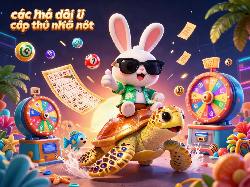Engaging casino scene showcasing các nhà cái uy tín cập nhật mới nhất with a lucky rabbit and sea turtle among dynamic game elements.