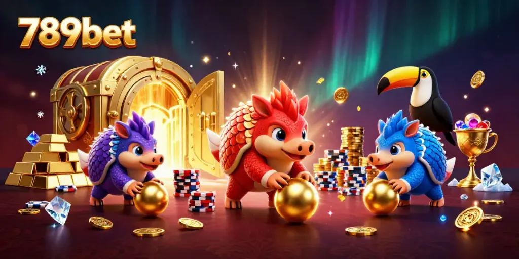 Engaging 3D scene of rival pangolins competing in a casino environment, showcasing 789bet's excitement.