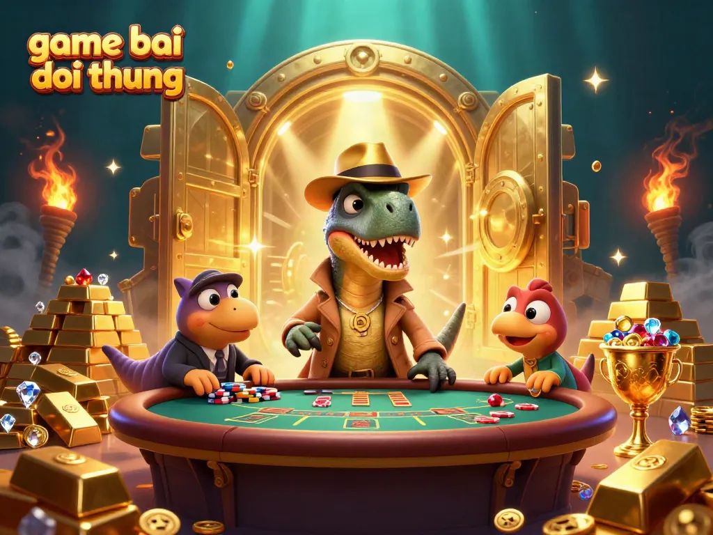 Experience the thrill of game bai doi thuong at a blackjack table with dynamic characters and rich gold elements.