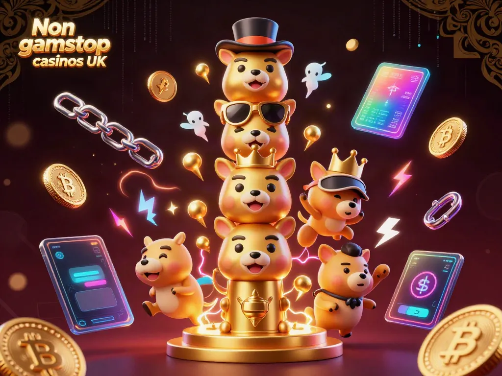 Engage with Non gamstop casinos UK featuring a vibrant 3D illustration of a golden totem surrounded by crypto elements.
