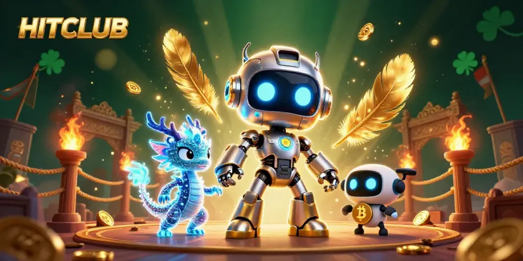 Experience HITCLUB's thrilling casino environment with vibrant characters and game elements in action.