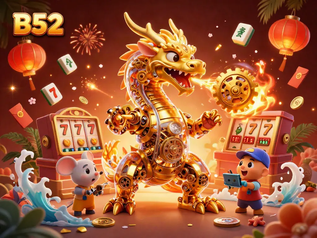 Experience thrilling gameplay on B52 with dynamic casino elements featuring a golden dragon.