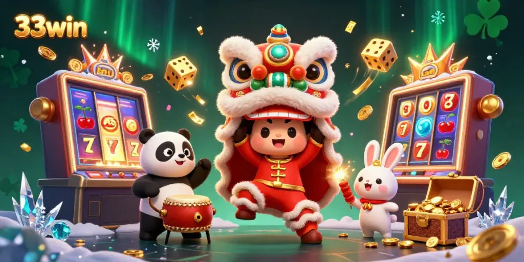 Experience the festive excitement with 33win, featuring a vibrant lion dance amidst a jackpot explosion of casino rewards.