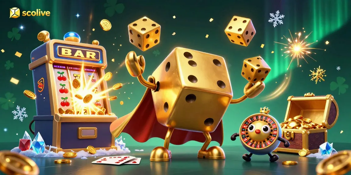Socolive spins golden dice in a vibrant casino scene, showcasing excitement and winning potential.