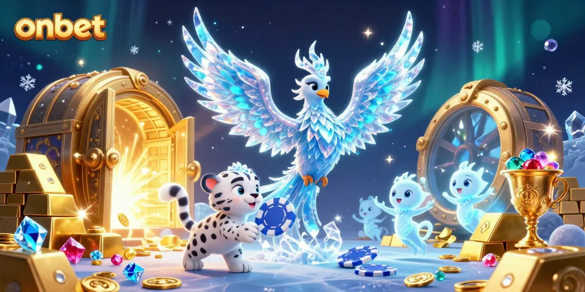 Engage with Onbet's immersive gaming experience featuring an ice phoenix and enchanting treasures.