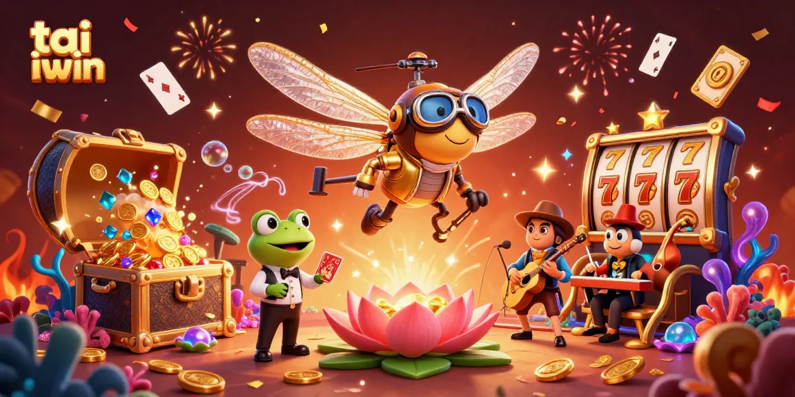 Experience thrilling action with tai iwin as a dragonfly pilot and frog dealer in a vibrant casino scene.