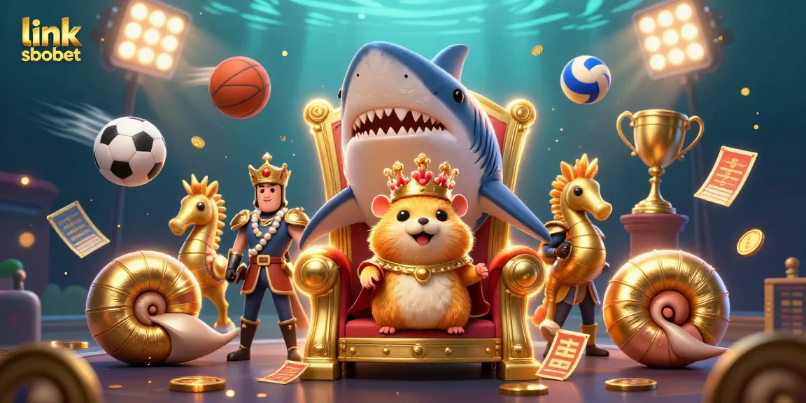 Experience thrilling action with link sbobet and a vibrant underwater gambling illustration featuring a hamster king.