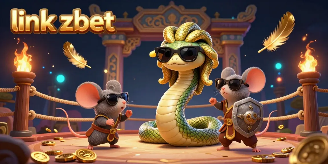 Experience the excitement of link zbet with a vibrant 3D casino scene featuring Medusa and a warrior mouse.