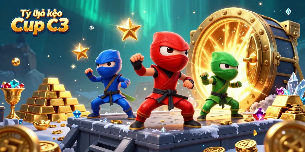 Tỷ lệ kèo Cup C3 highlights intense action among ninja chameleons amid treasures in an energetic casino scene.