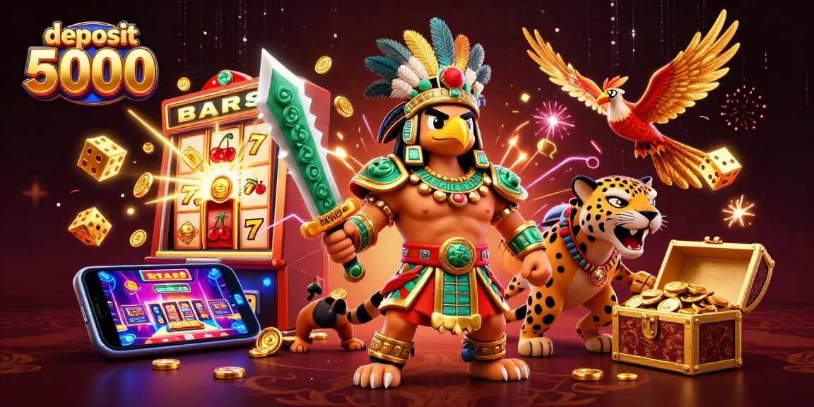 Experience the thrill of gaming with deposit 5000 at dynamic 3D casino scene featuring Aztec warriors.