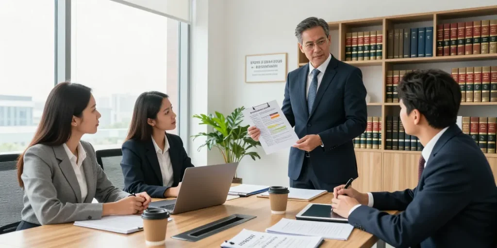 Law firm team discussing legal strategies, why not try these out for effective case management.