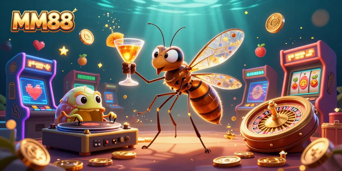 Experience thrilling moments at MM88 with a 3D casino scene featuring a lively mascot and vibrant games.