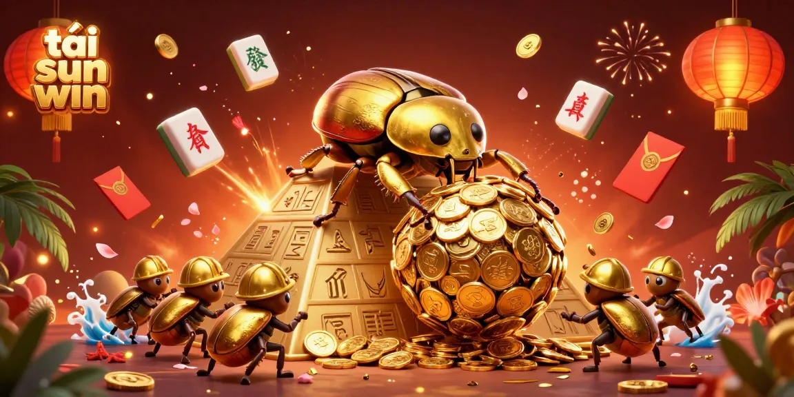Engage in exciting gameplay and tải sun win with our vibrant illustration of golden beetles and casino symbols.