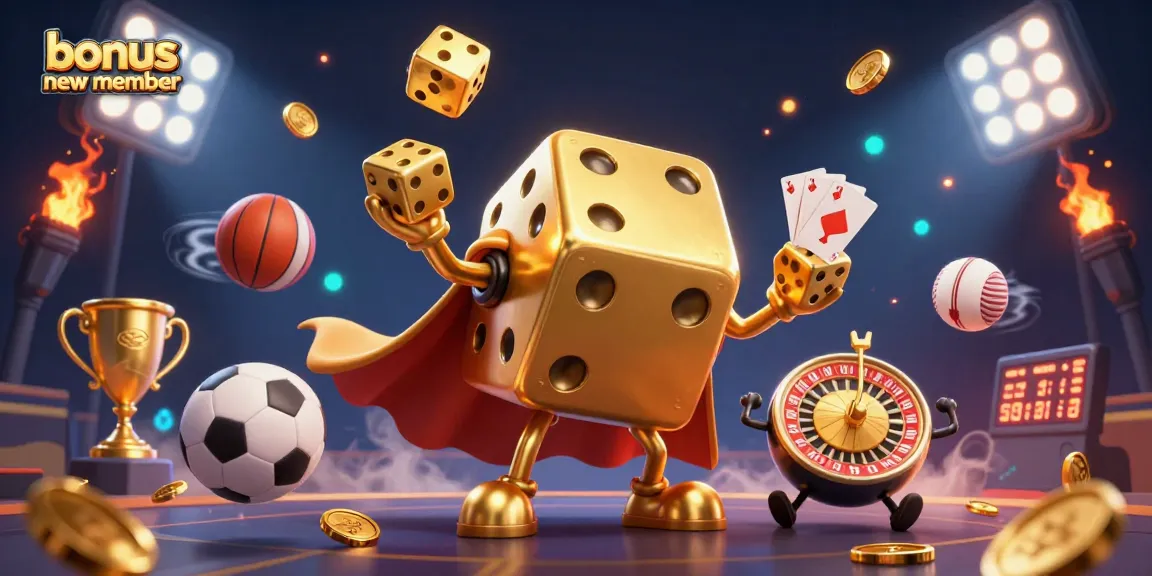 Engage with thrilling games using the bonus new member offer featuring a dynamic casino scene.