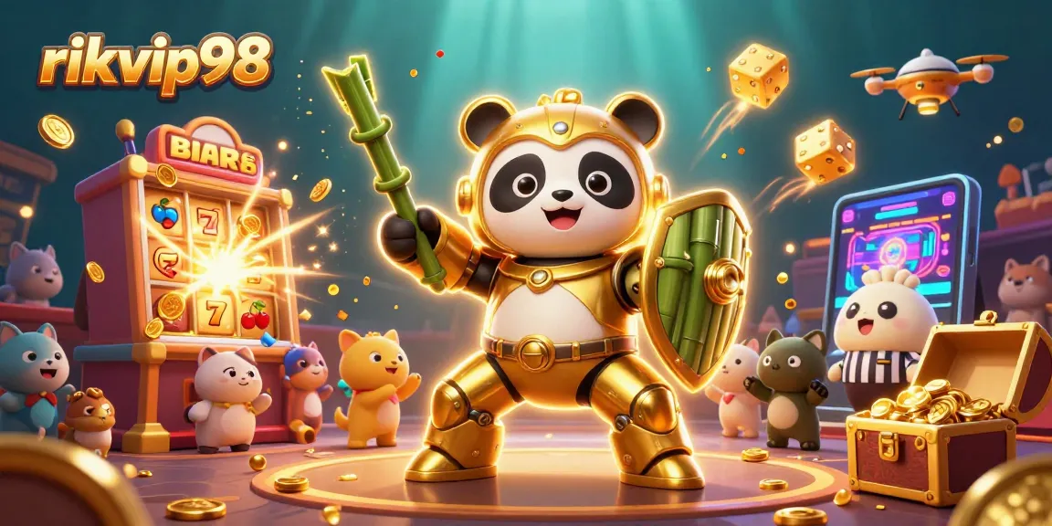Engage in thrilling gaming adventures with rikvip98's dynamic scene of a panda mech in action!